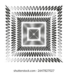 Quadro ondulado quadrado. Borda de onda geométrica. Projeto de padrão monocromático. Elemento decorativo vetorial.
