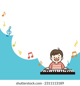 Square Web Banner Illustration of  Boy Enjoy Playing The Piano
