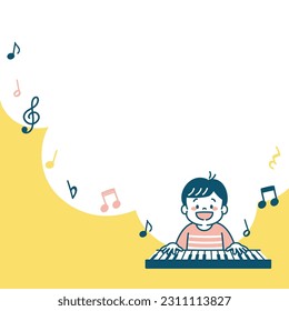 Square Web Banner Illustration of  Boy Enjoy Playing The Piano