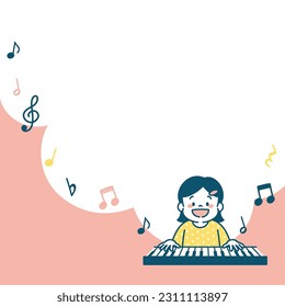 Square Web Banner Illustration of  Girl Enjoy Playing The Piano