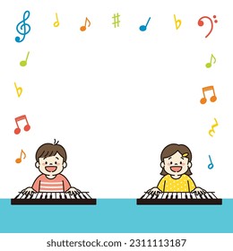 Square Web Banner Illustration of  Kids Enjoy Playing The Piano