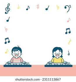 Square Web Banner Illustration of  Kids Enjoy Playing The Piano