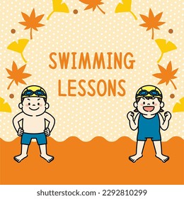 Square Web Banner Illustration of Swimming School in Autumn