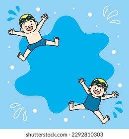 Square Web Banner Illustration of Swimming School