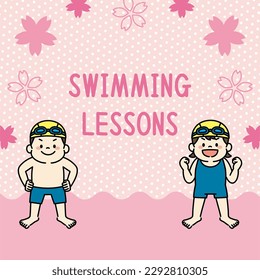 Square Web Banner Illustration of Swimming School in Spring