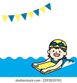 Square Web Banner Illustration of Swimming School
