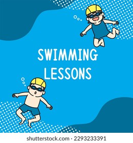 Square Web Banner Illustration of Swimming School
