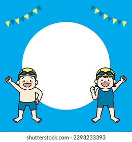 Square Web Banner Illustration of Swimming School