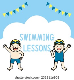 Square Web Banner Illustration of Swimming School