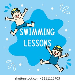 Square Web Banner Illustration of Swimming School