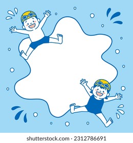 Square Web Banner Illustration of Swimming School