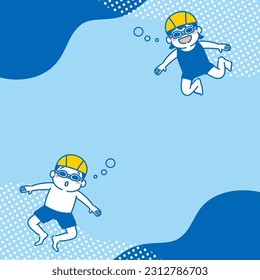 Square Web Banner Illustration of Swimming School