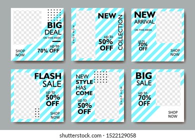 Square web banner template for social media. Sale special offer poster frame promotion for online shop. New arrival, flash, big deal, collection for fashion trend. Vector illustration.