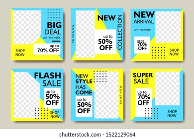 square web banner template for social media. Sale special offer poster frame promotion for online shop. New arrival, flash, big deal, collection for fashion style. Vector illustration.