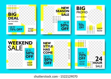 Square web banner template for social media. Sale special offer poster frame promotion for online shop. New arrival, flash, big deal, collection for fashion style. Vector illustration.