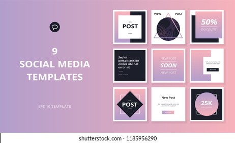 Square web banners for social media. Post layout templates.