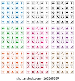 Square web icons in various colors