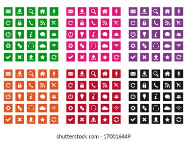 Square web icons in various colors