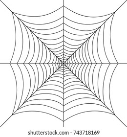 Square web illustration.  Spiderweb isolated on white background. Net banner. Hanging uniform cobweb
