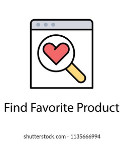 
A square webpage planted with a magnifier having heart sign inside, as a whole depiction for favorite shop
