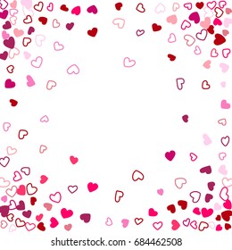 Square wedding background, invitation card template. Vector heart confetti border with place for text. Valentine's day banner or card frame.