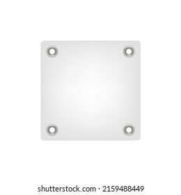 Etiqueta cuadrada en blanco blanco con pestañas metálicas, 3d ilustración vectorial de mockup realista aislada en fondo blanco. Precio de papel o etiqueta de venta, etiqueta de regalo.