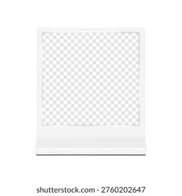 Square white blank transparent digital display stand. Front view. 3d mockup. E-ink nameplate. Electronic shelf label price tag empty screen. Realistic vector mock-up. Easy editable template for design