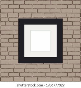 A square of white color in a black frame on a brick wall. Vector illustration. Stock drawing.
