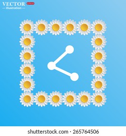 Square of white daisies on a blue background. Flowers. Sky.  web icon share vector illustration, EPS 10