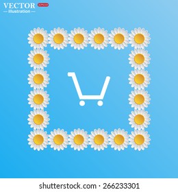 Square of white daisies on a blue background. Flowers. Sky.  put in shopping cart , vector illustration, EPS 10