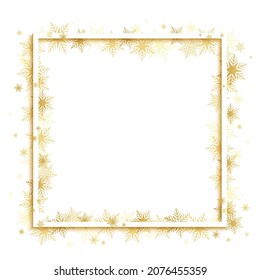 Square white frame with gold snowflakes 