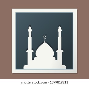 Square white frame with mosque icon