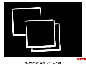 Square white frames isolated on black background with blank copy space. Square chalk frames on the chalkboard. Square chalk frames on the chalkboard. Template. Vector