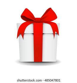 Square White Gift Box with red Ribbon and Bow Isolated on Background. Icon. Can be used for Valentine