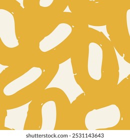 Square white, yellow seamless pattern, background, wallpaper with different doodle shapes, circles, curves, lines. Abstract modern trendy style. Hand drawn contemporary vector illustration. 