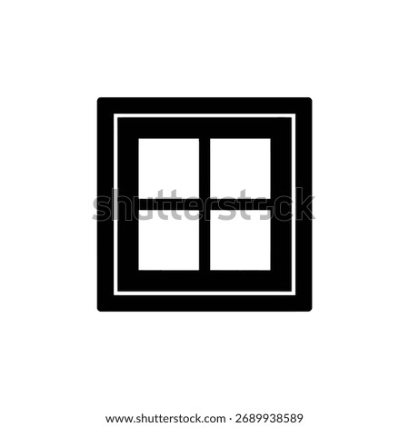Square window frame divided into four equal quadrants, featuring bold black lines and a transparent backdrop for versatile application.