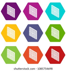 Square window frame icons 9 set coloful isolated on white for web