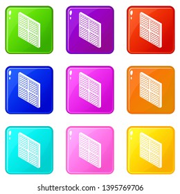 Square window frame icons set 9 color collection isolated on white for any design