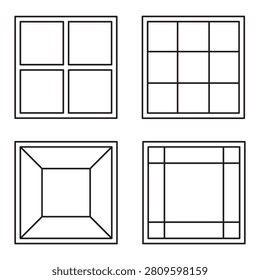 Square window frames collection features outline vector set. Represents house building exterior artworks. eps 10
