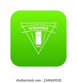 Square window icon green vector isolated on white background