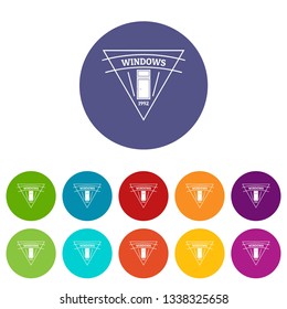 Square window icons color set vector for any web design on white background