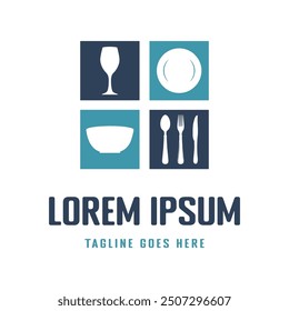 Square Wine Bottle Spoon Fork Plate Knife Glass for Dining Restaurant Icon Illustration design