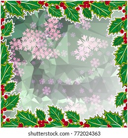 Square winter background with snowflakes and Christmas decorations. Beautiful layout for a greeting card, banner, flyer and other design works. Copy space. Vector clip art.
