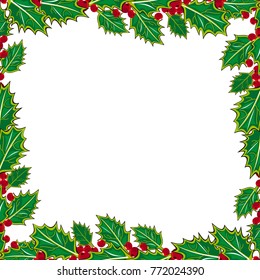 Square winter background with snowflakes and Christmas decorations. Beautiful layout for a greeting card, banner, flyer and other design works. Copy space. Vector clip art.