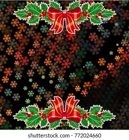 Square winter background with snowflakes and Christmas decorations. Beautiful layout for a greeting card, banner, flyer and other design works. Copy space. Vector clip art.