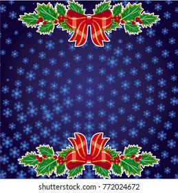 Square winter background with snowflakes and Christmas decorations. Beautiful layout for a greeting card, banner, flyer and other design works. Copy space. Vector clip art.