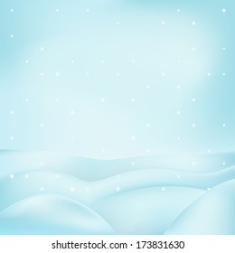 square winter landscape view with snowy hills at snowfall vector illustration