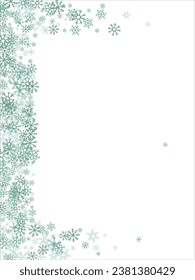 Square winter snow frame with blue snowflakes on a white background. Festive Christmas banner, New Year card. Symbols of frosty winter. Vector illustration.