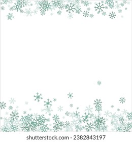 Square winter snow frame with blue snowflakes on a white background. Festive Christmas banner, New Year card. Symbols of frosty winter. Vector illustration.