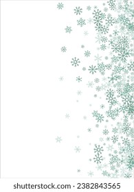 Square winter snow frame with blue snowflakes on a white background. Festive Christmas banner, New Year card. Symbols of frosty winter. Vector illustration.